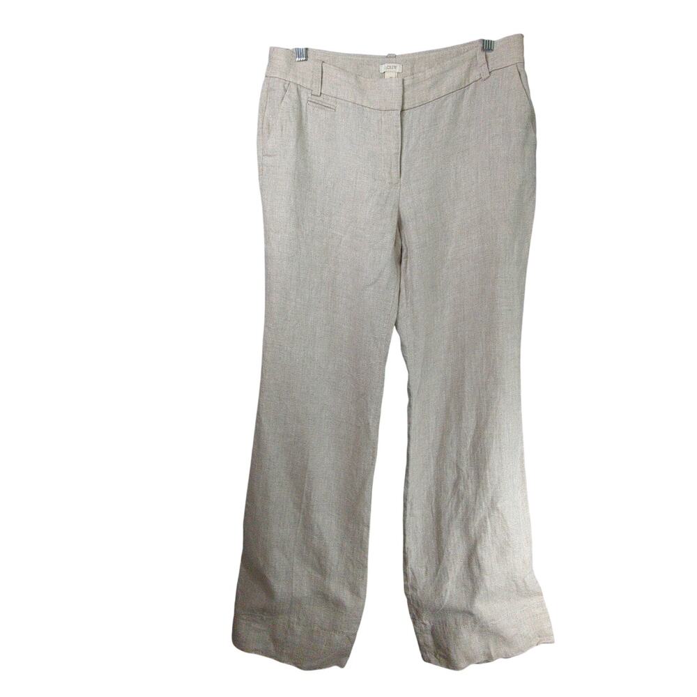 J Crew Linen Pants Womens 10 Beige Wide Leg Flat Front
